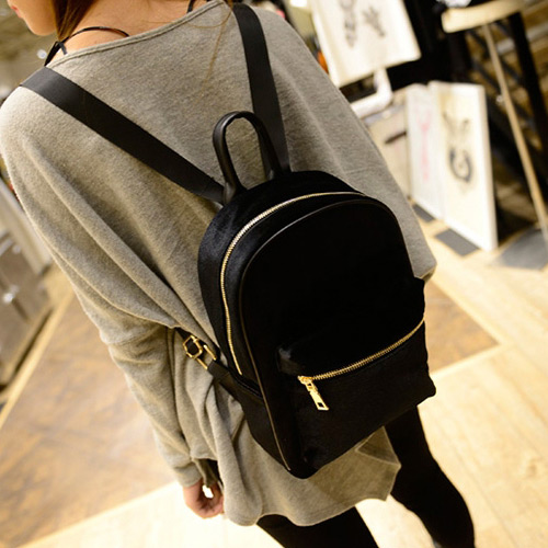 Fashion Black Pure Color Decorated Sqaure Shape Design Mini Backpack