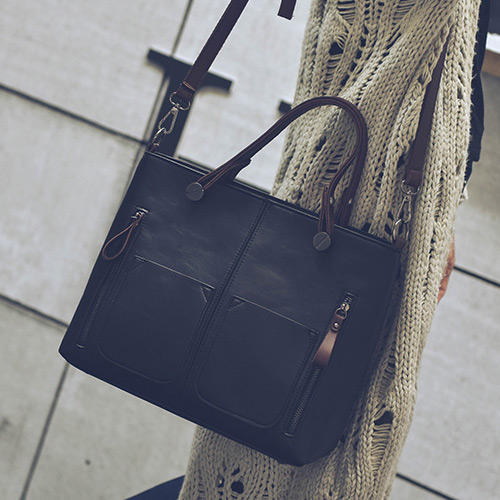 Fashion Black Pure Color Design Square Shape Simple Handbag