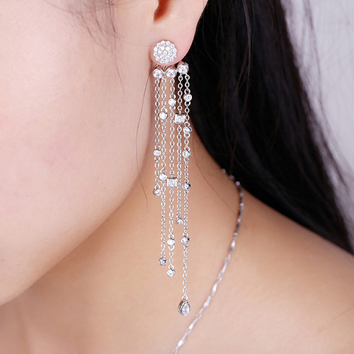 Fashion Silver Color Diamond&long Tassel Pendant Decorated Long Earrings