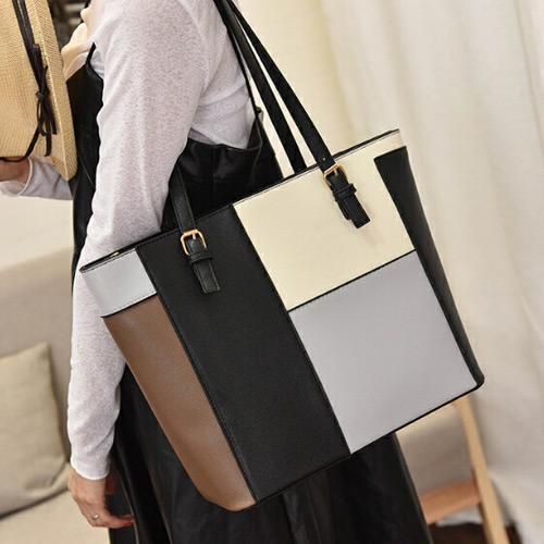 Fashion Black+gray Color Matching Decorated Simple Hand Bag
