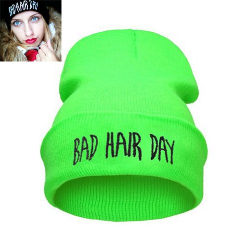 Fashion Fluorescent Green Bad Hair Day Letter Decorated Pure Color Simple Hat
