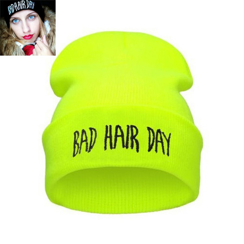 Fashion Fluorescent Yellow Bad Hair Day Letter Decorated Pure Color Simple Hat