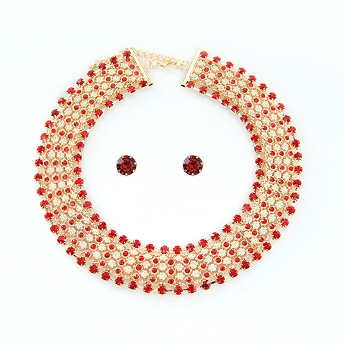 Luxury Red Multilayer Diamond Decorated Simple Jewelry Sets