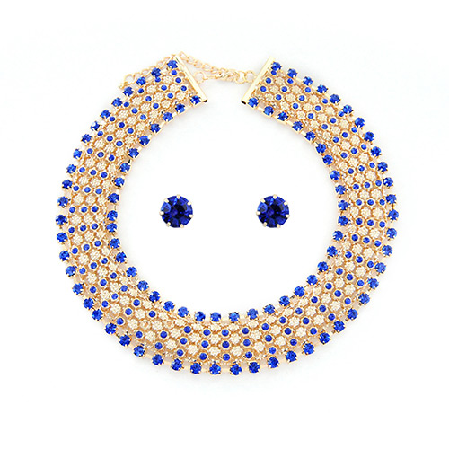 Luxury Sapphire Blue Multilayer Diamond Decorated Simple Jewelry Sets