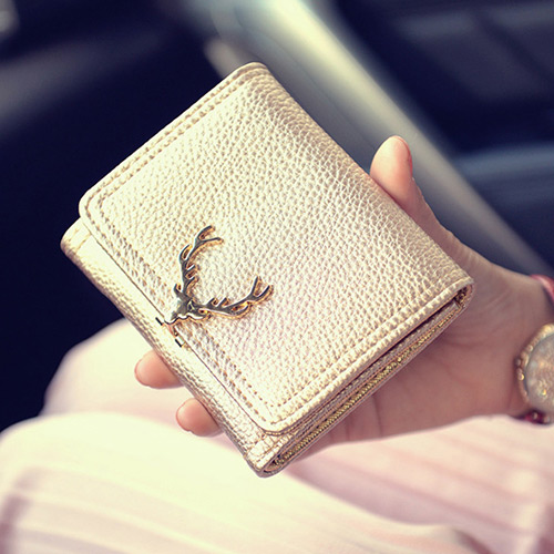 Fashion Gold Color Metail Deer Head Decorated Pure Color Wallet