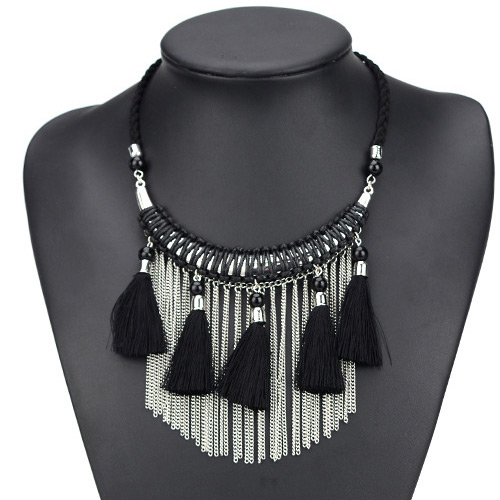 Fashion Black Long Tassel Pendant Decorated Hand-woven Simple Necklace
