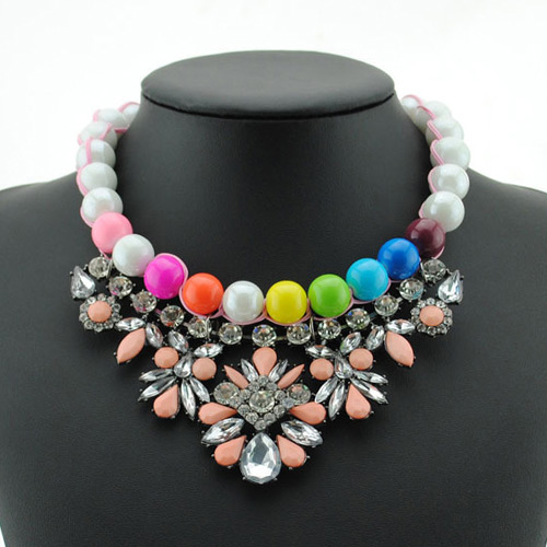 Exaggerated Pink Pearls&diamond Decorated Color Matching Clavicle Necklace