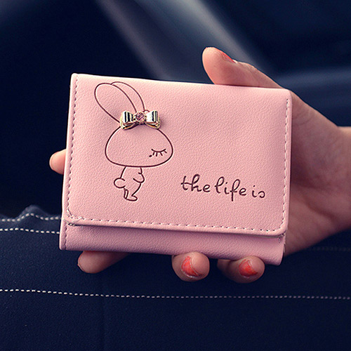 Cute Pink Rabbit&letter Pattern Decorated Pure Color Wallet