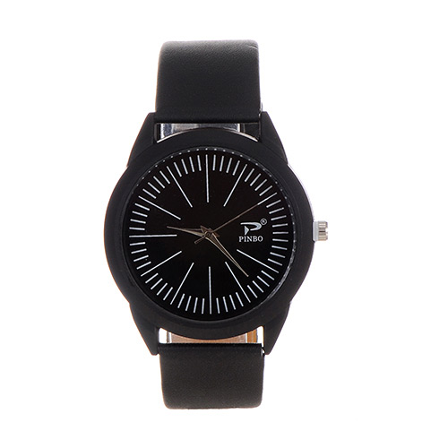 Fashion Black Color Matching Decorated Big Dial Design Simple Watch
