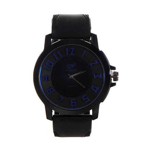 Fashion Sapphire Blue Big Digital Decorated Pure Color Strap Big Dial Design Watch