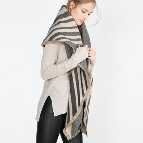Fashion Gray Stripe Pattern Decorated Color Matching Design Simple Shawl
