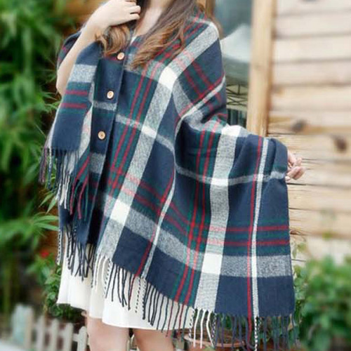 Fashion Navy Color Matching Decorated Tassel Design Simple Scarf