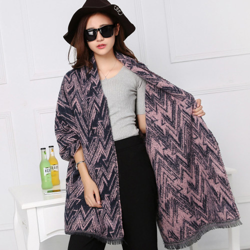 Fashion Pink Ripple Pattern Decorated Double Sides Dual-use Thick Shawl