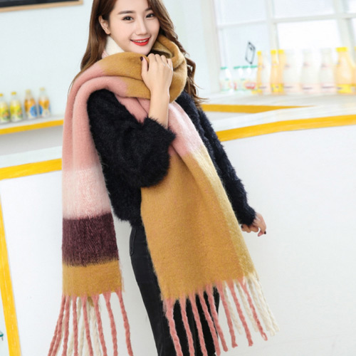 Fashion Orange Long Tassel Pendant Decorated Color Matching Simple Thick Scarf
