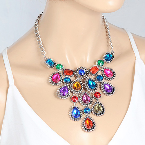 Fashion Multi-color Water Drop Shape Diamond Decorated Hollow Out Simple Choker
