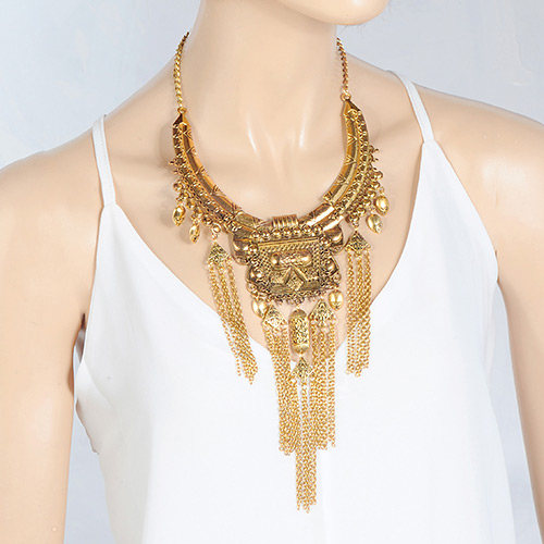 Fashion Gold Color Long Tassel Pendant Decorated Pure Color Necklace