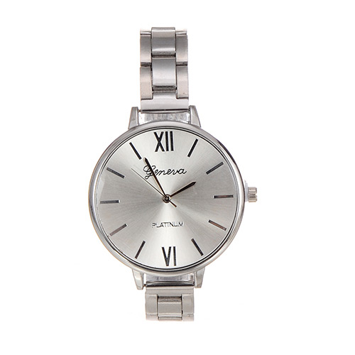 Fashion Silver Color Pure Color Decorated Large Dial Design Simple Watch