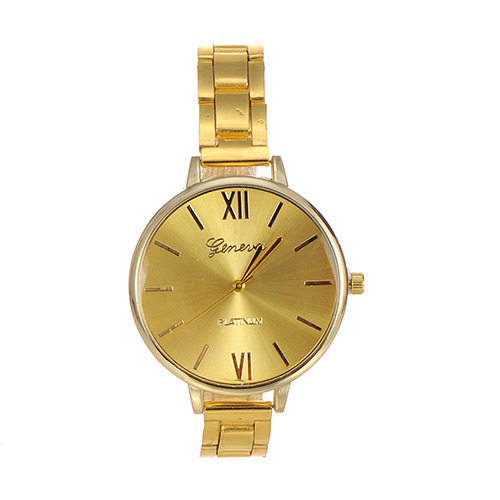 Fashion Gold Color Pure Color Decorated Large Dial Design Simple Watch