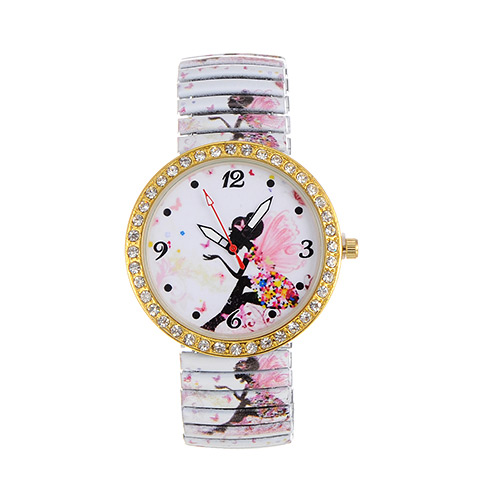 Fashion Pink Girl Pattern Decorated Large Dial Design Strech Watch