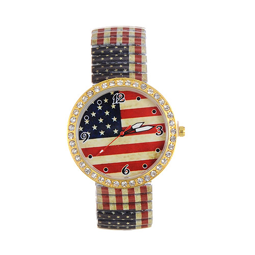 Fashion Multi-color Flag Pattern Decorated Large Dial Design Strech Watch