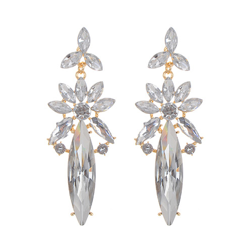 Fashion Silver Color Oval Shape Diamond Decorated Flower Shape Simple Earrings
