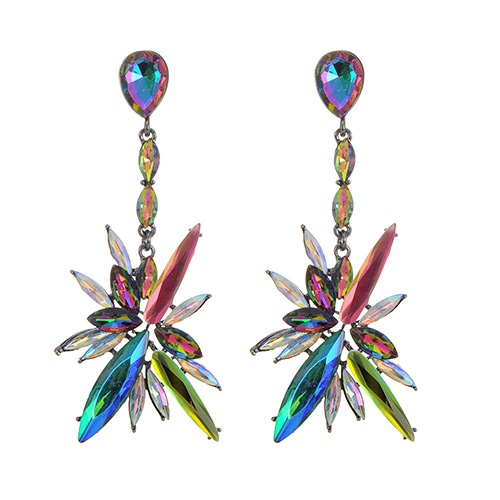 Fashion Multi-color Oval Shape Diamond Decorated Irregular Shape Simple Earrings