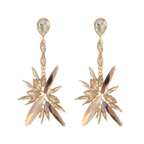 Fashion Gold Color Oval Shape Diamond Decorated Irregular Shape Simple Earrings