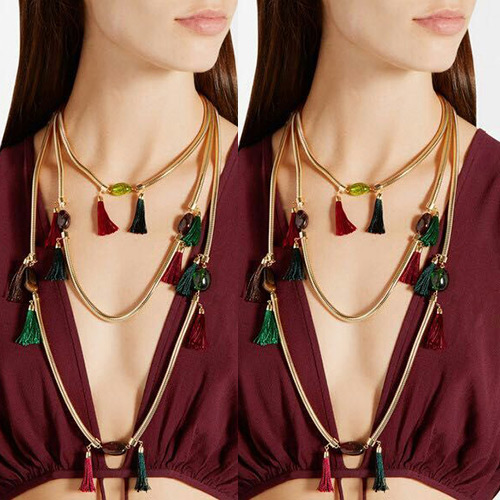 Bohemia Multi-color Short Tassel Decorated Simple Multilayer Necklace