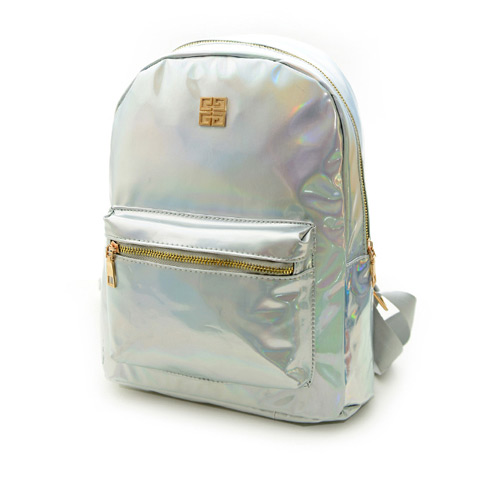 Fashion Silver Color Metal Square Decorated Pure Color Design Backpack