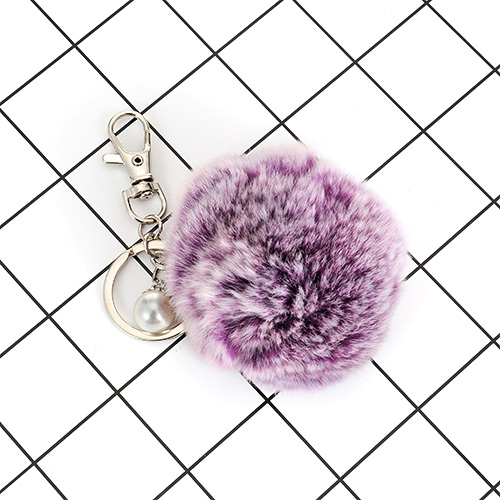 Lovely Coffee Fuzzy Ball &pearl Decorated Simple Key Ring