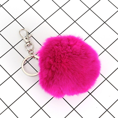 Lovely Plum Red Fuzzy Ball Decorated Simple Key Ring