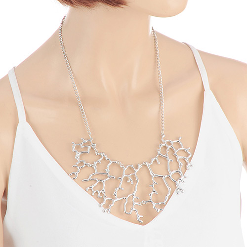 Elegant Silver Color Hollow Out Branch Shape Pendant Decorated Simple Necklace