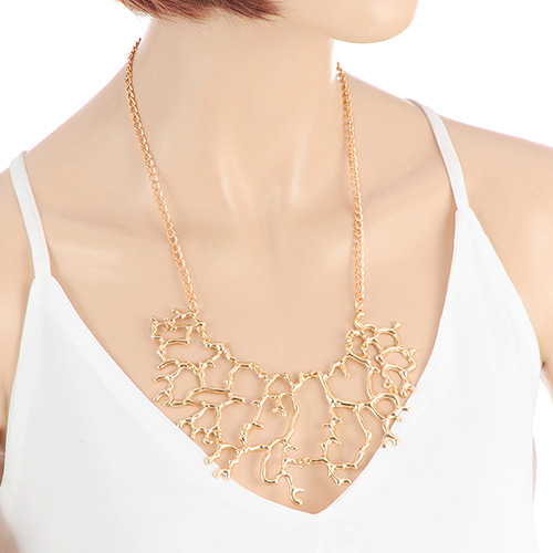 Elegant Gold Color Hollow Out Branch Shape Pendant Decorated Simple Necklace