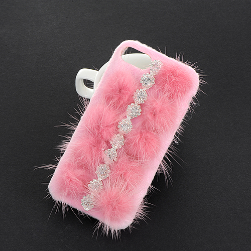 Sweet Pink Diamond&hairy Ball Decorated Pure Color Iphone7 Case