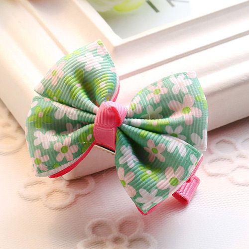 Fashion Green Flower Pattern Decorated Bowknot Design Simple Hair Clip