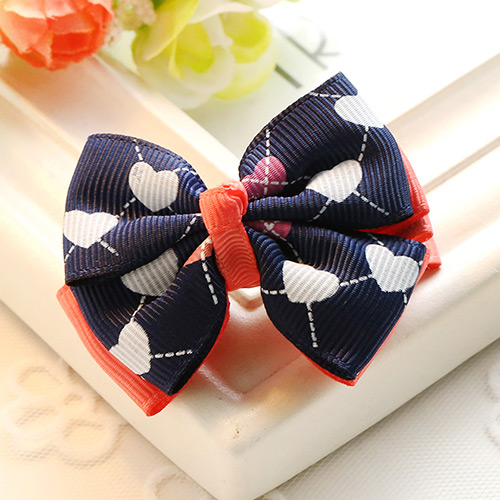 Fashion Navy Heart Pattern Decorated Bowknot Design Simple Hair Clip