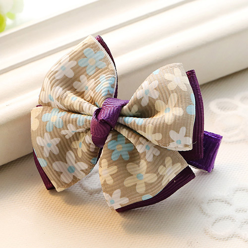 Fashion Purple Flower Pattern Decorated Bowknot Design Simple Hair Clip