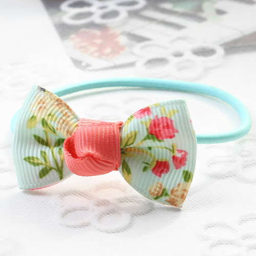 Fashion Blue Flower Pattern Decorated Bowknot Decorated Hair Band