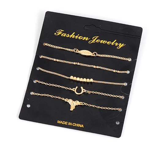 Fashion Gold Color Leaf Decorated Pure Color Design Simple Bracelet (5pcs)
