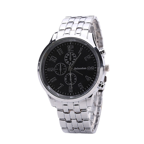 Fashion Black Color Matching Decorated Round Dail Steel Belt Watch