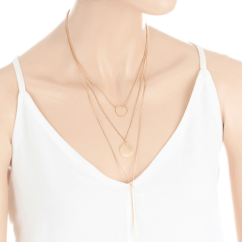 Fashion Gold Color Vertical Shape Pendant Decorated Multi-layer Design Necklace