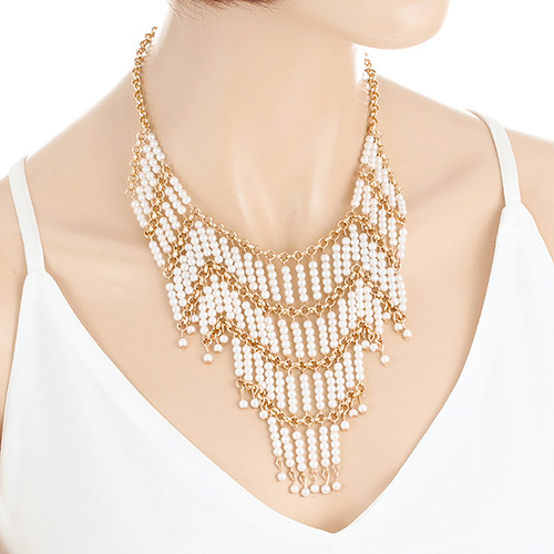 Fashion Milk White Pearls Decorated Multi-layer Design Simple Necklace