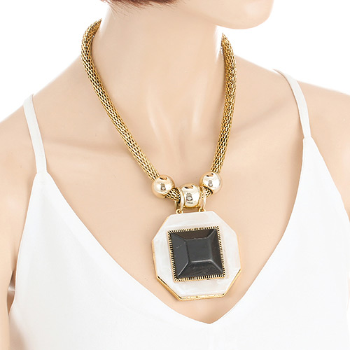Fashion Gold Color Geometric Shape Gemstone Decorated Simple Necklace