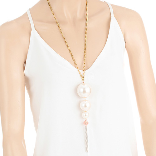 Fashion Milk White Long Tassel&pearls Pendant Decorated Simple Necklace