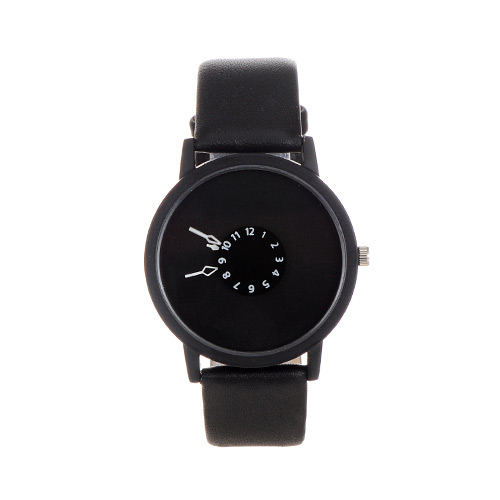 Fashion Black Color Matching Decorated Round Dial Design Watch