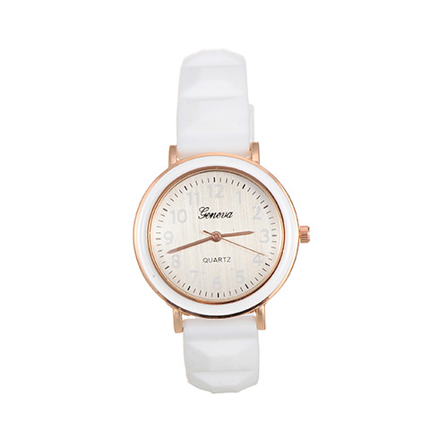 Fashion White Color Matching Decorated Round Dail Simple Watch