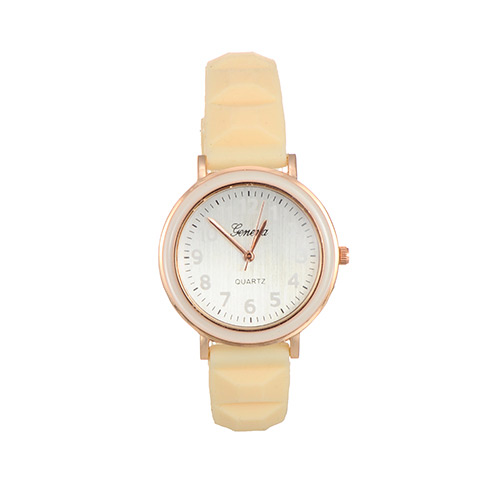 Fashion Cream-coloured Color Matching Decorated Round Dail Simple Watch