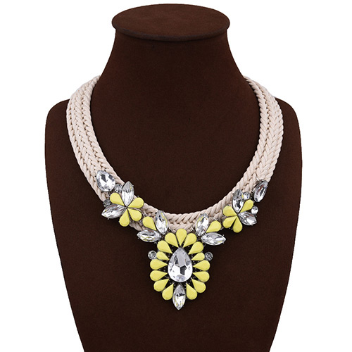 Bohemia Yellow Geometric Shape Gemstone Decorated Hand-woven Necklace
