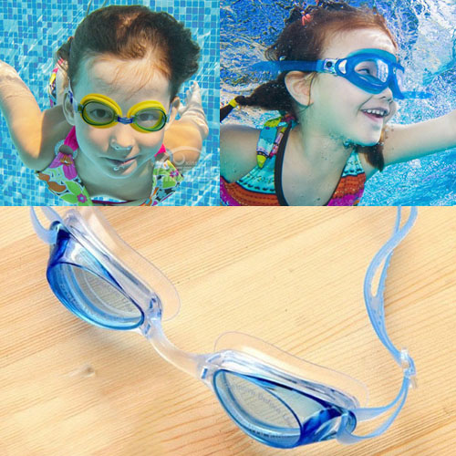 Fashion Blue Pure Color Decorated Simple Children Swimming Goggles (earplug)