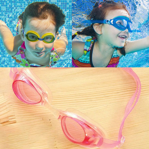 Fashion Pink Pure Color Decorated Simple Children Swimming Goggles (earplug)